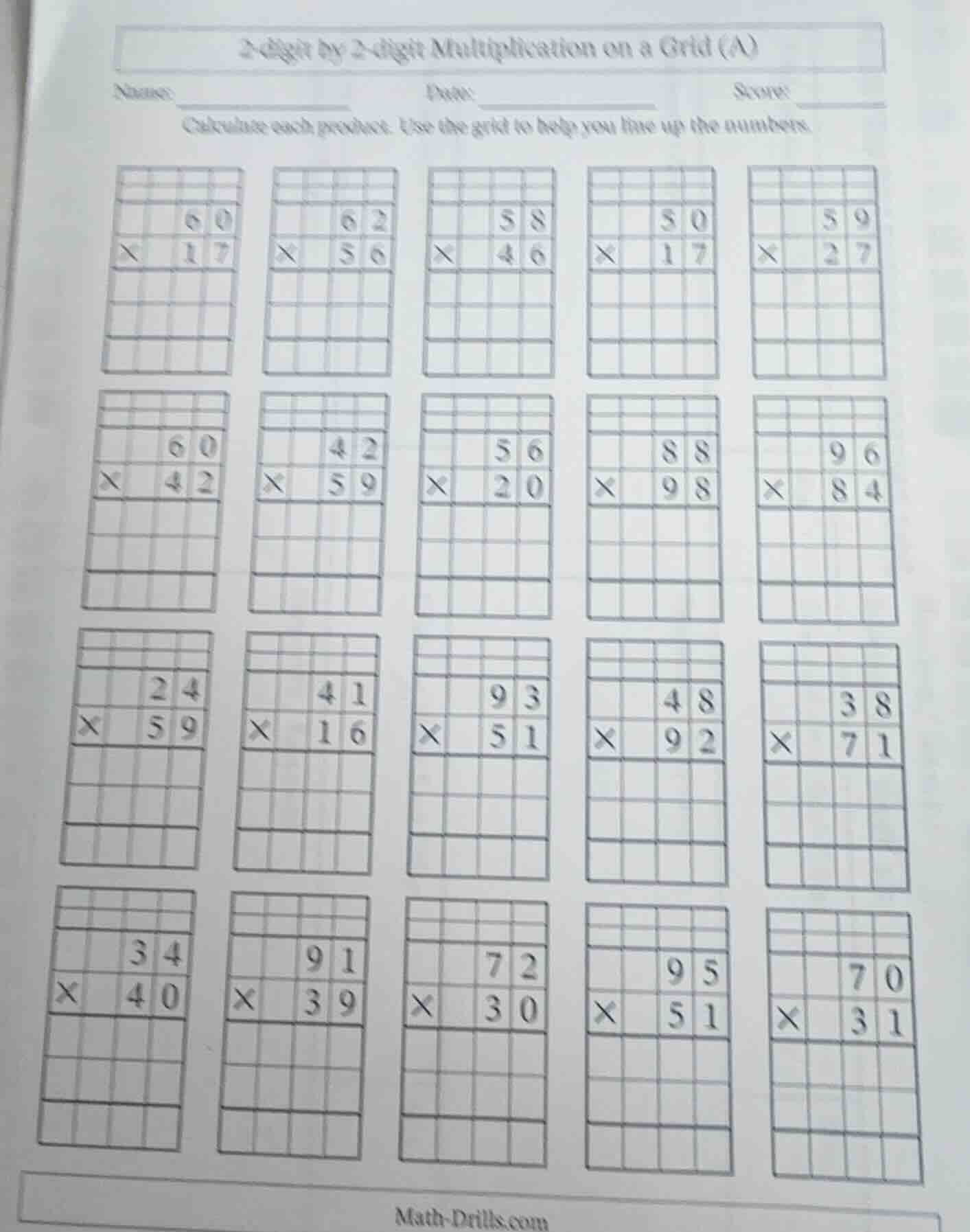 2-digit by 2-digit multiplication on a grid (a) name: ______________ da…