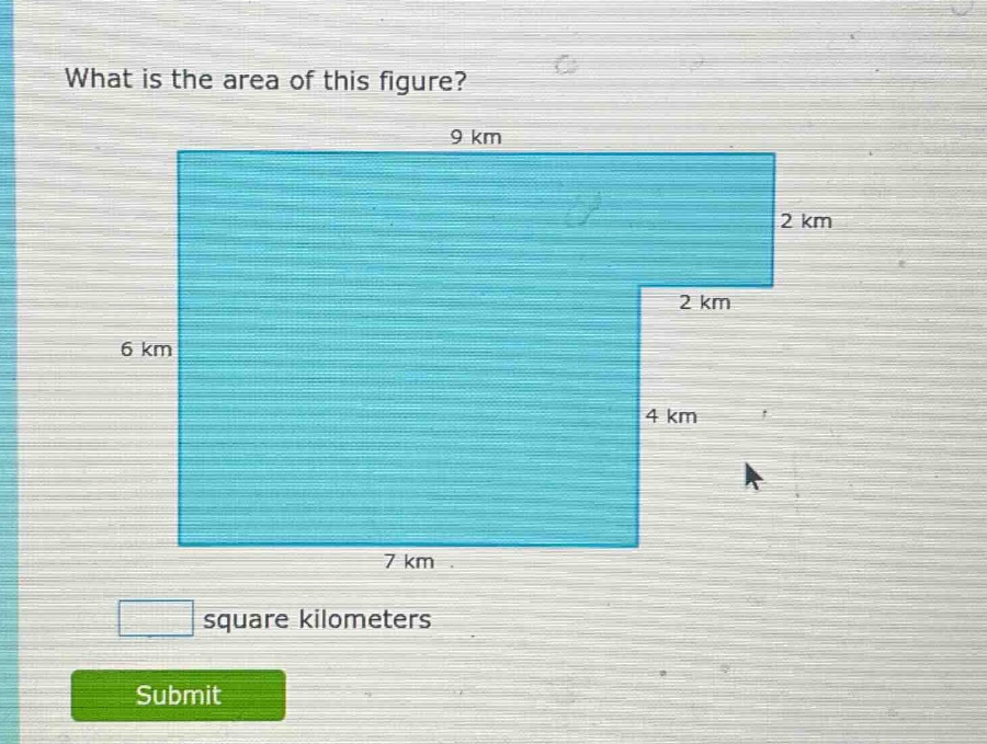 what is the area of this figure? figure with dimensions: top length 9 k…