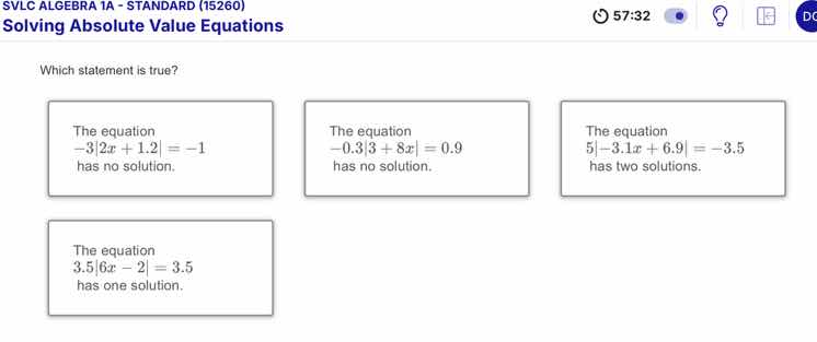 svlc algebra 1a - standard (15260) solving absolute value equations whi…