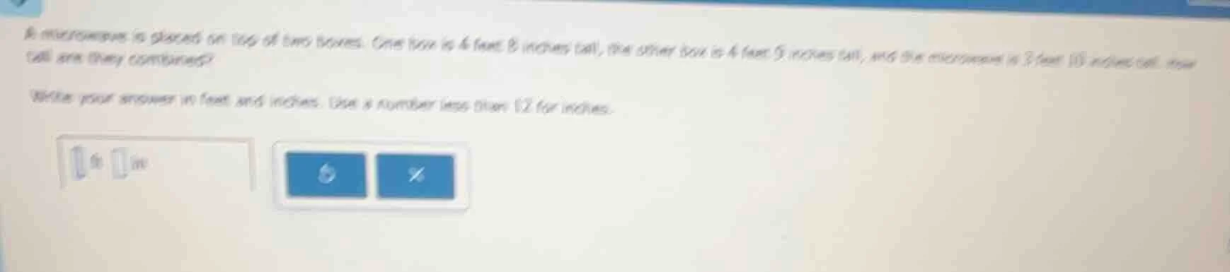 a microwave is placed on top of two boxes. one box is 6 feet 8 inches t…