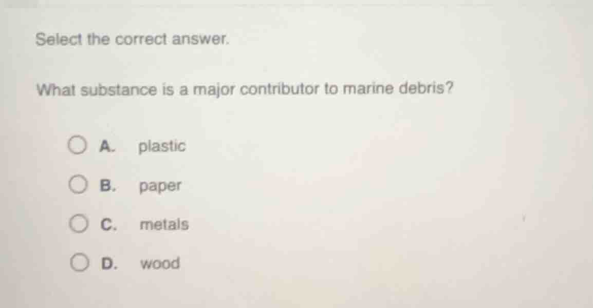 select the correct answer. what substance is a major contributor to mar…