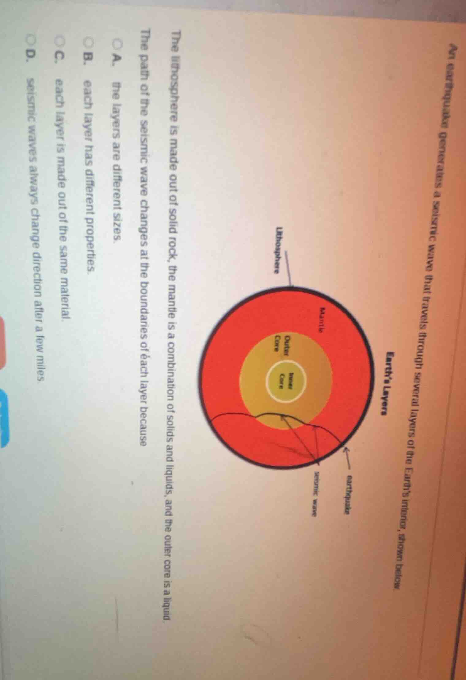 an earthquake generates a seismic wave that travels through several lay…