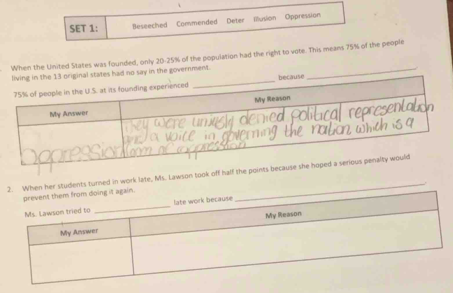 set 1: beseeched commended deter illusion oppression when the united st…