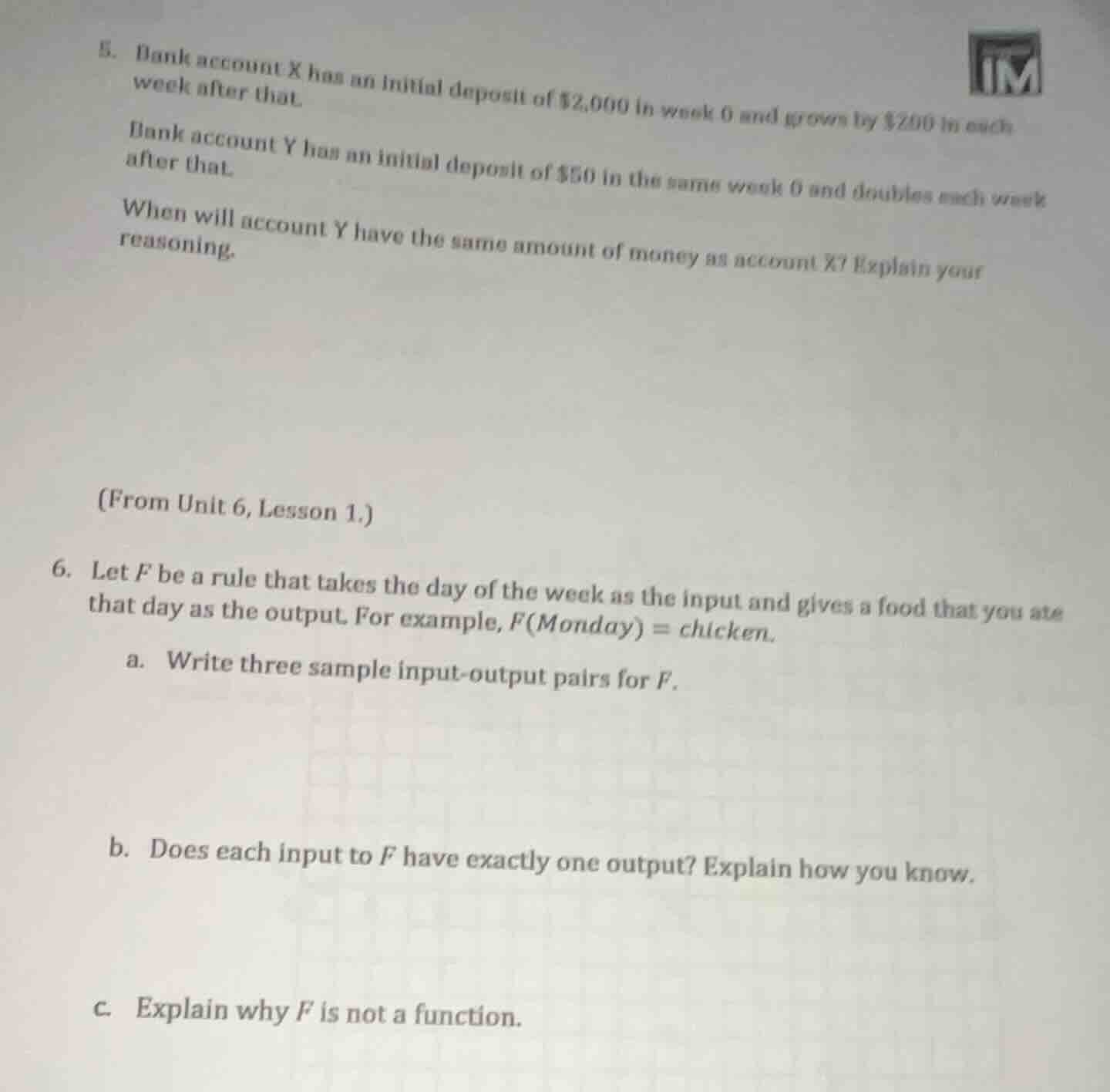 5. bank account x has an initial deposit of $2,000 in week 0 and grows …
