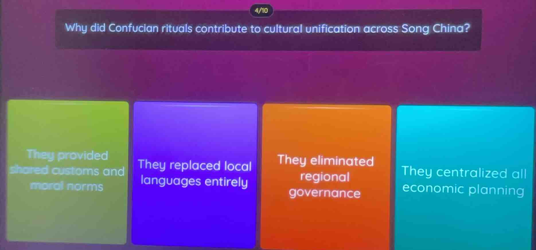 why did confucian rituals contribute to cultural unification across son…