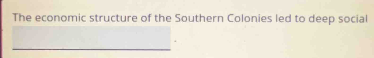 the economic structure of the southern colonies led to deep social