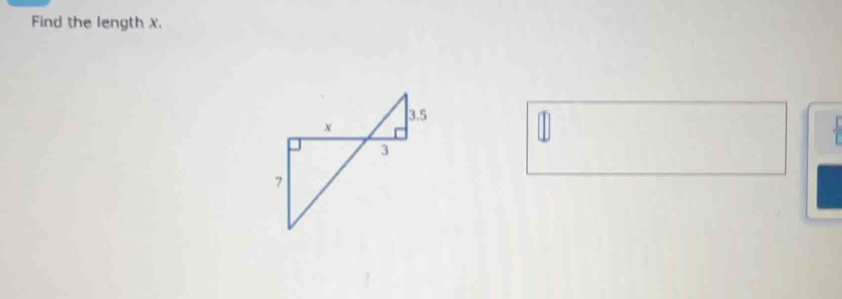 find the length x. image of two right triangles with a common hypotenus…