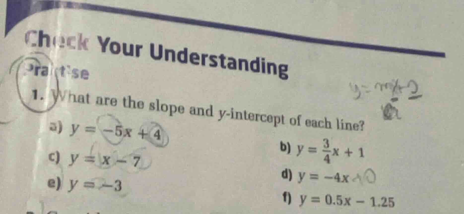 check your understanding practise 1. what are the slope and y-intercept…