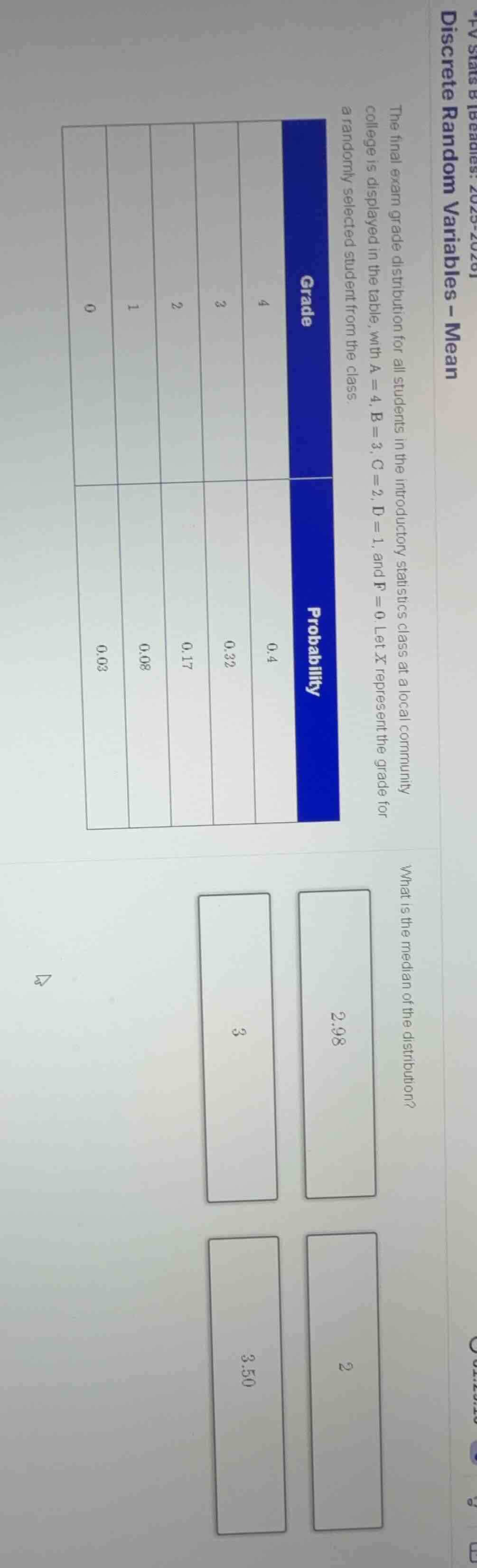 discrete random variables – mean *fv stats b beads: 2023-2024 the final…