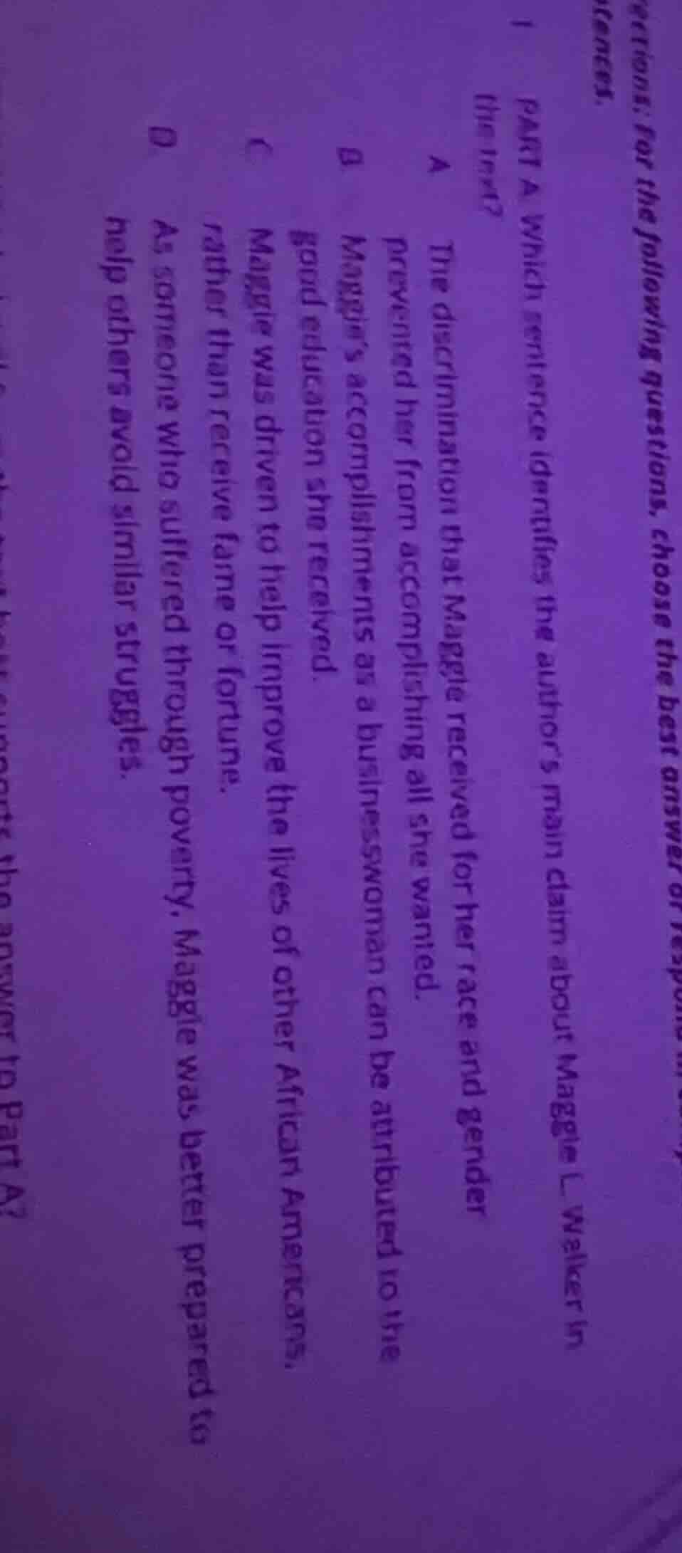 1 part a which sentence identifies the author’s main claim about maggie…