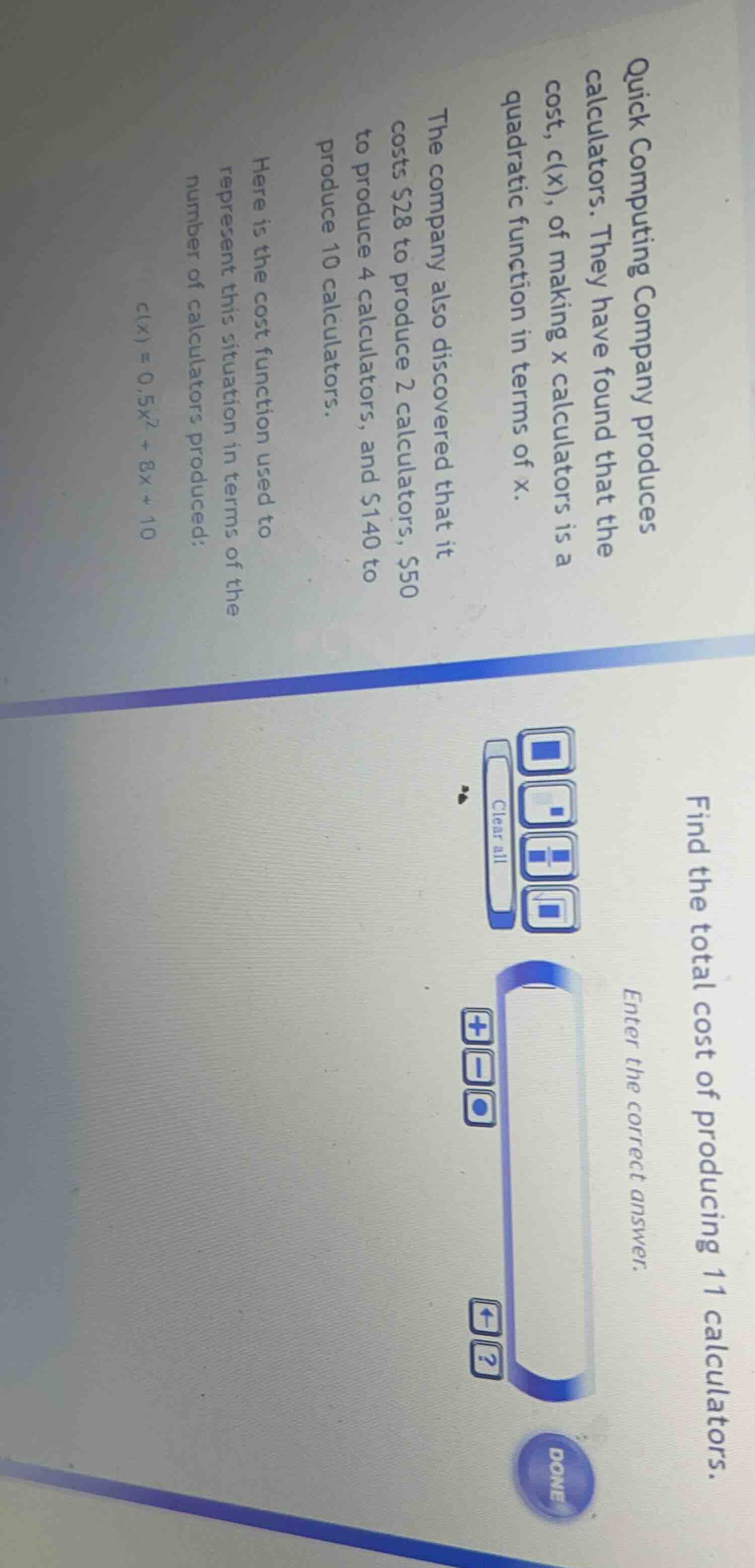 quick computing company produces calculators. they have found that the …