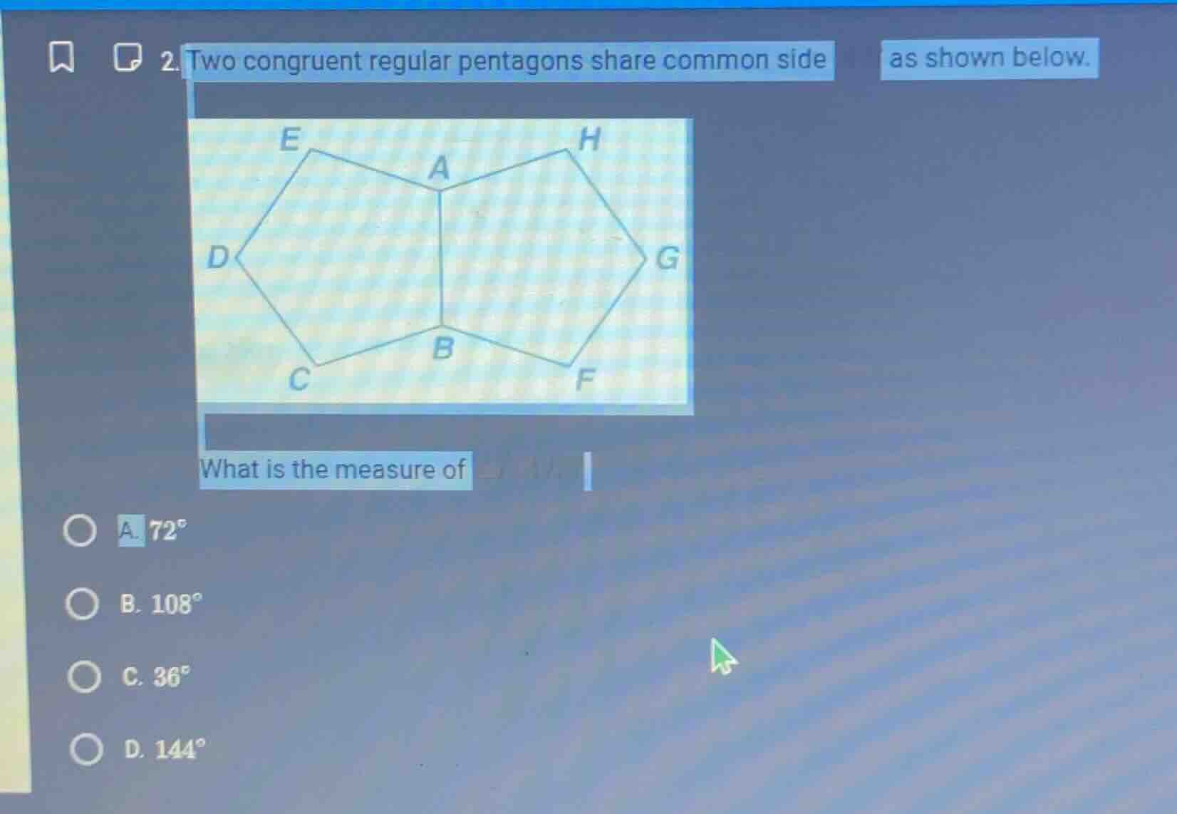 2. two congruent regular pentagons share common side as shown below. im…