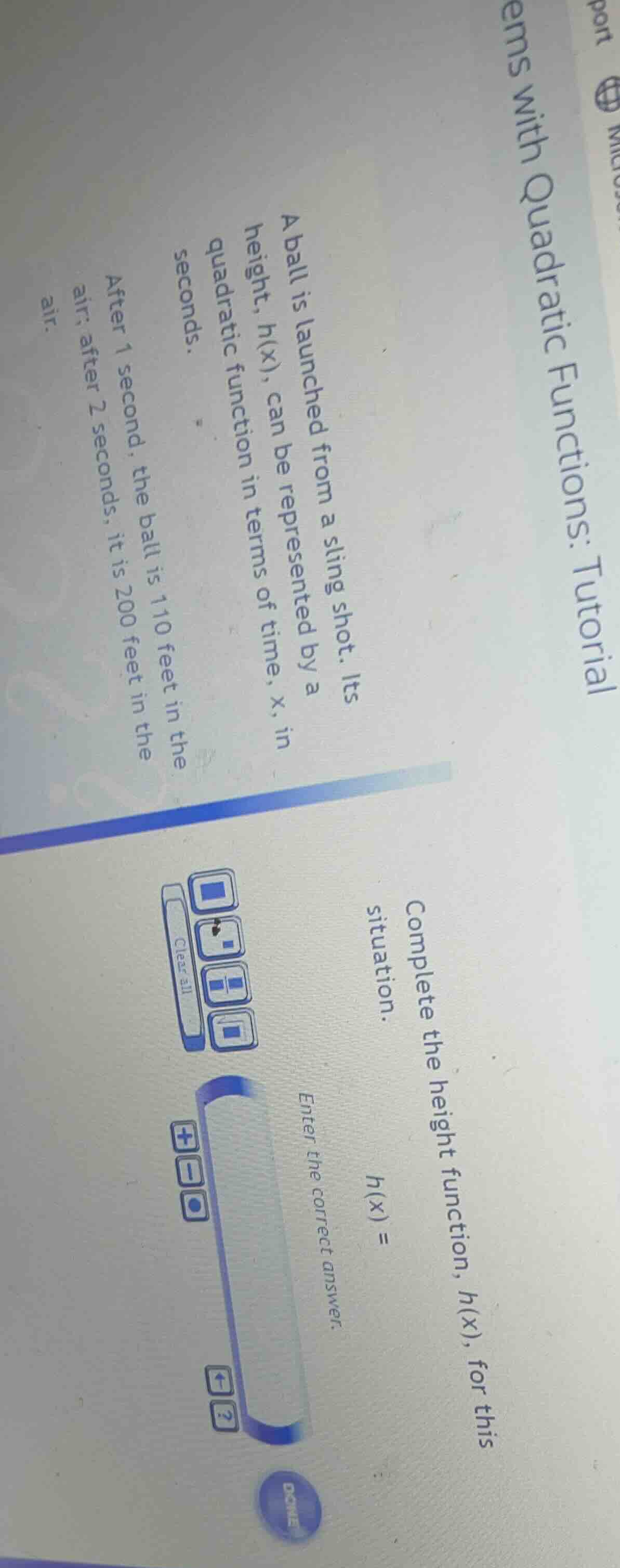 a ball is launched from a sling shot. its height, h(x), can be represen…