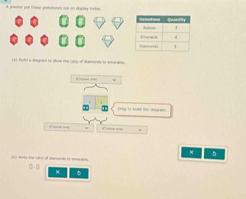 a jeweler put these gemstones out on display today. gemstone quantity r…