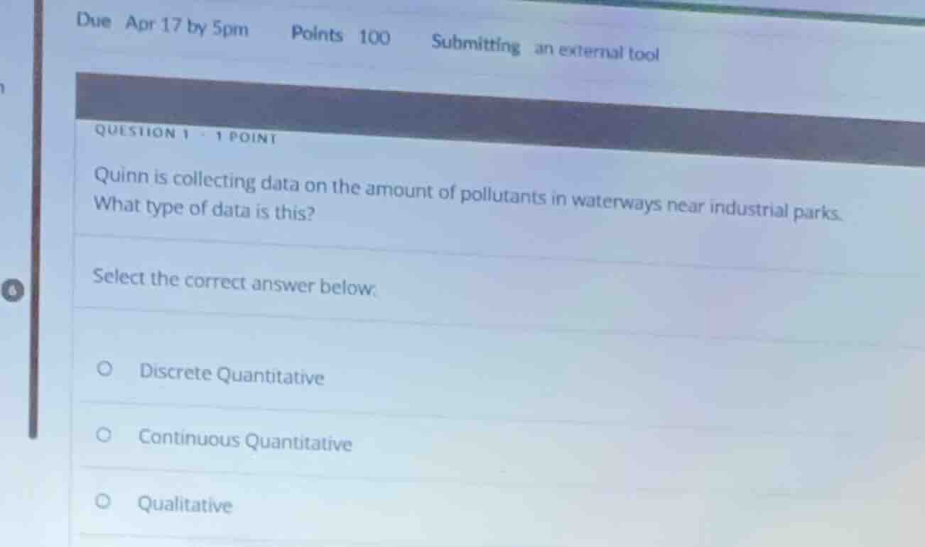 due apr 17 by 5pm points 100 submitting an external tool question 1 1 p…