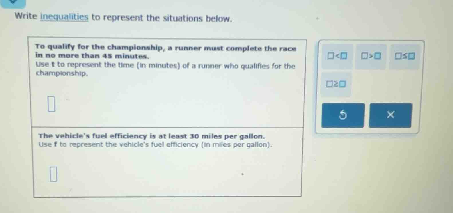 write inequalities to represent the situations below. to qualify for th…