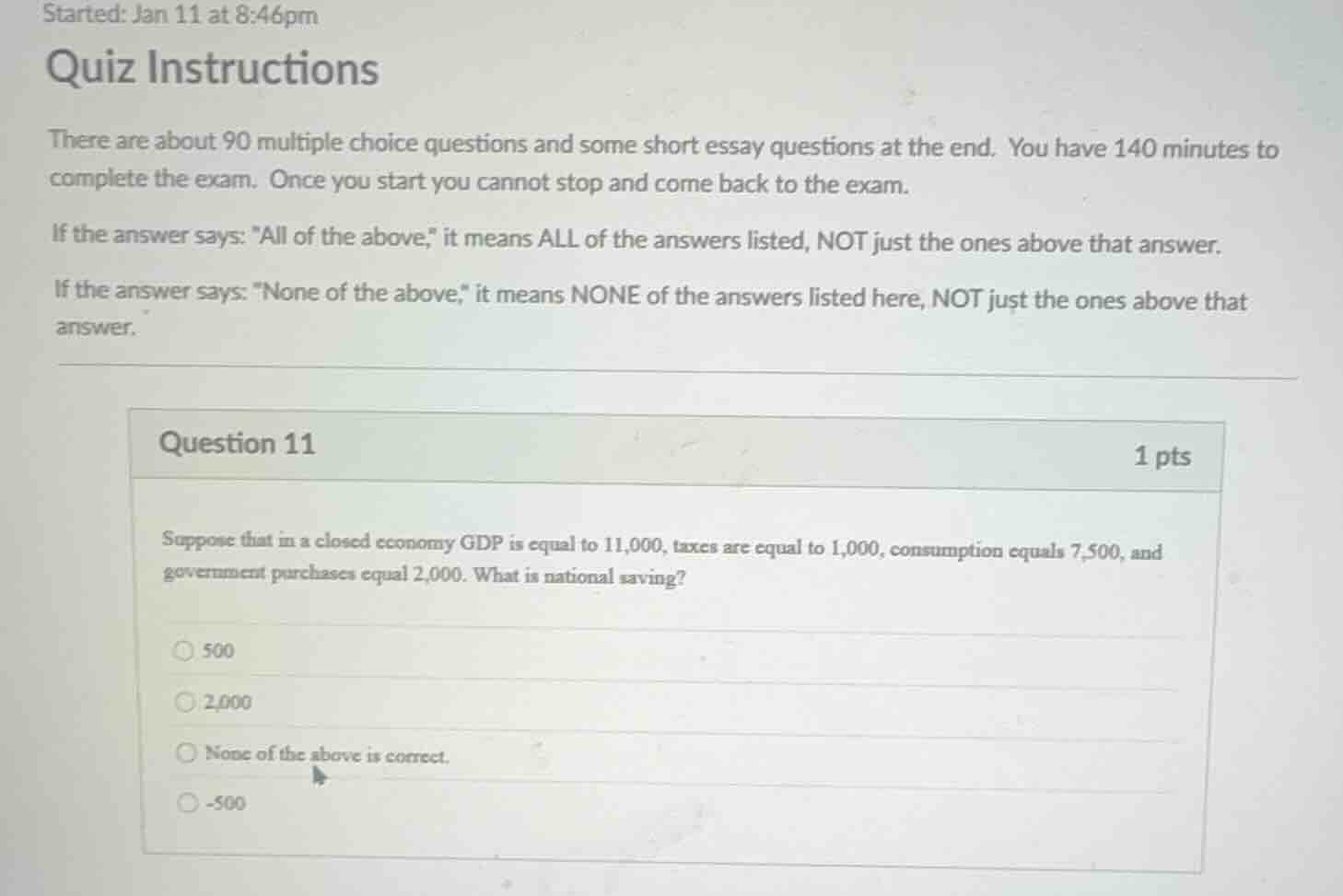 started: jan 11 at 8:46pm quiz instructions there are about 90 multiple…