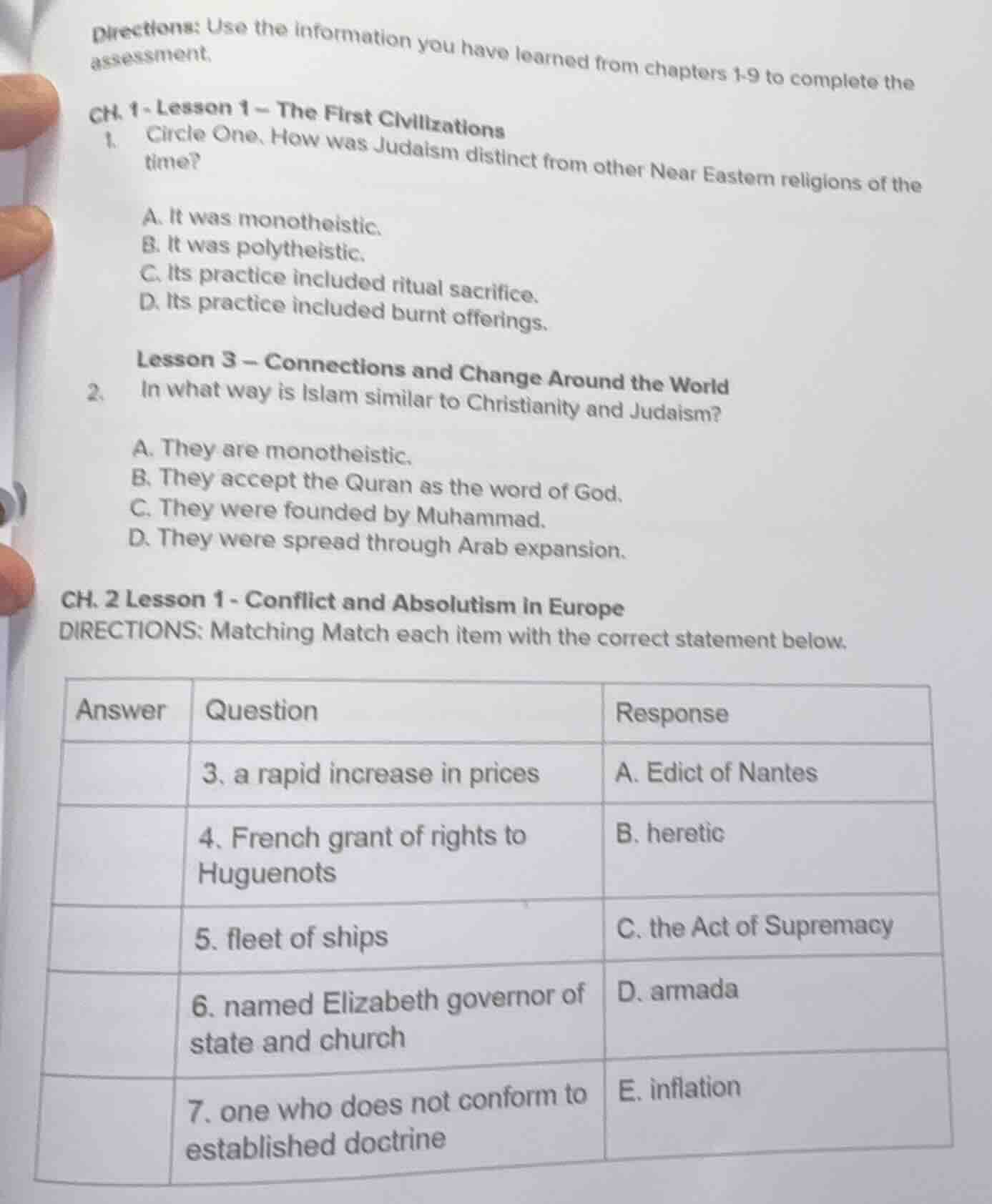 directions: use the information you have learned from chapters 1-9 to c…