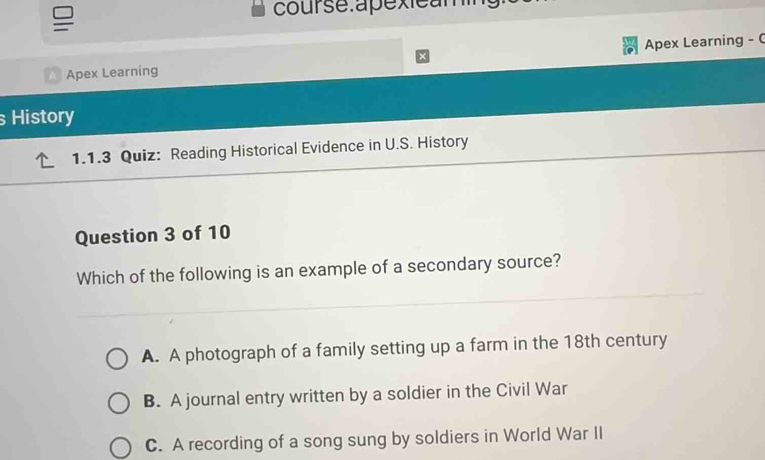 1.1.3 quiz: reading historical evidence in u.s. history question 3 of 1…