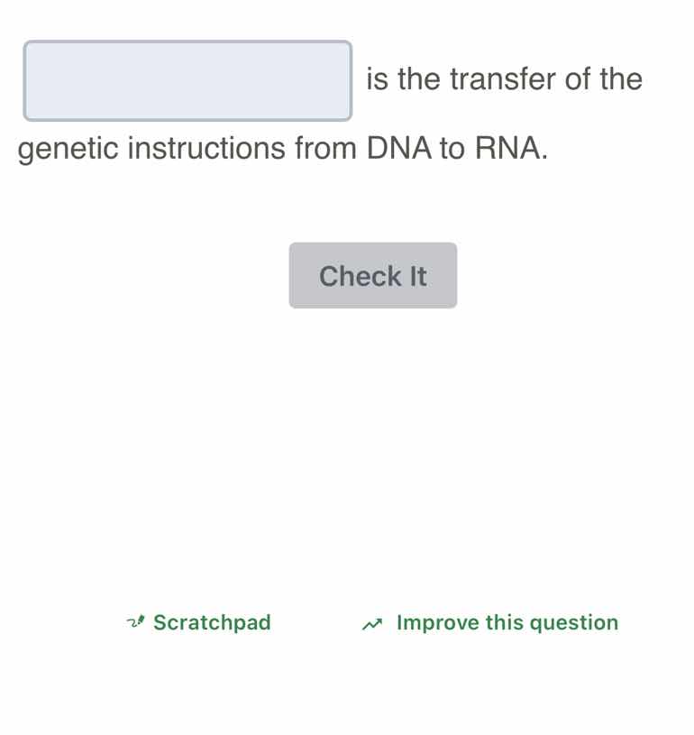 is the transfer of the genetic instructions from dna to rna.