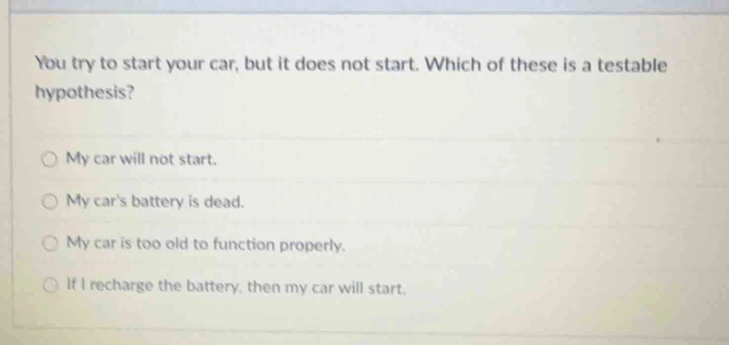 you try to start your car, but it does not start. which of these is a t…