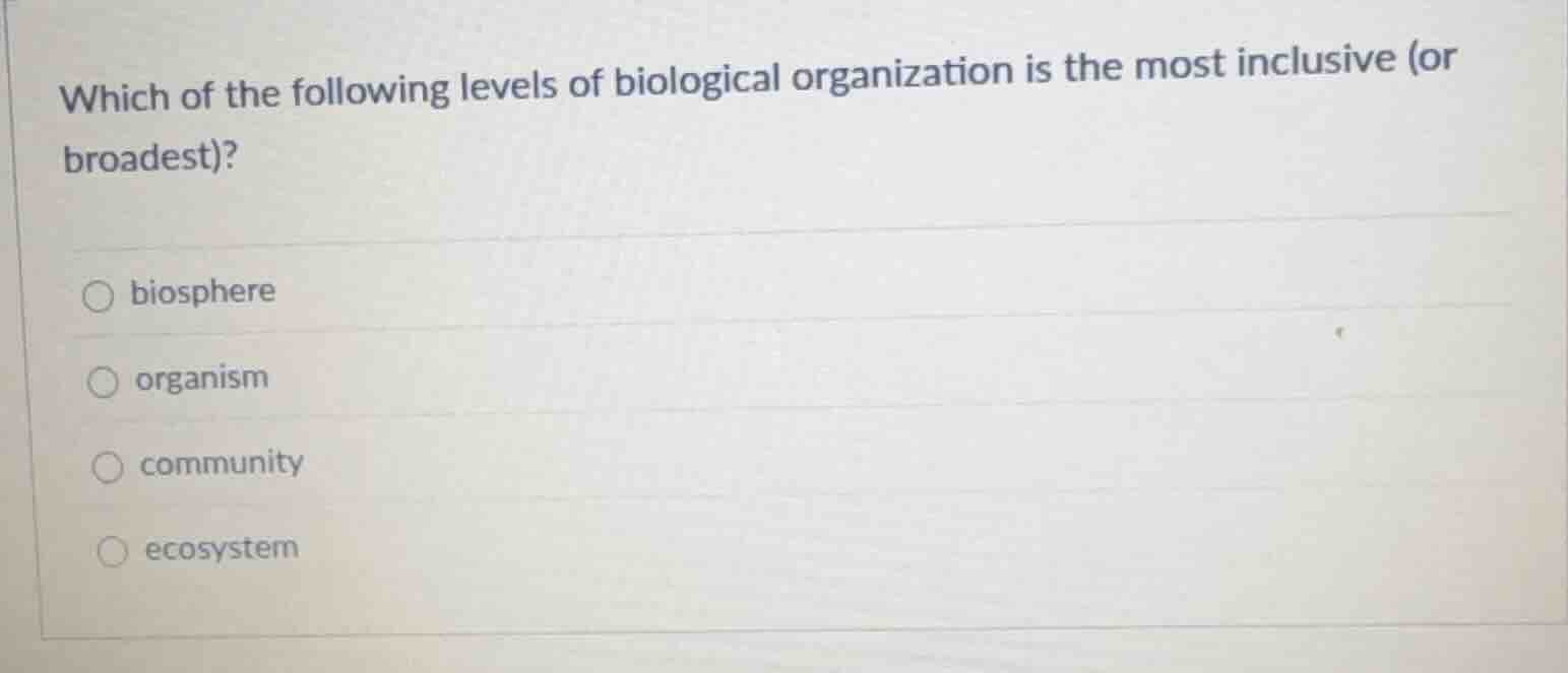 which of the following levels of biological organization is the most in…