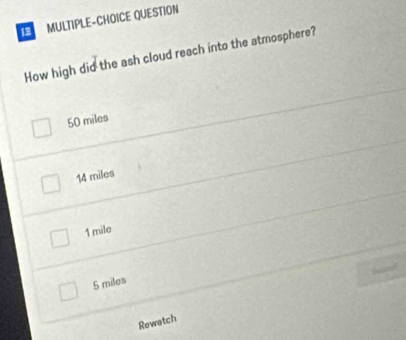 multiple-choice question how high did the ash cloud reach into the atmo…