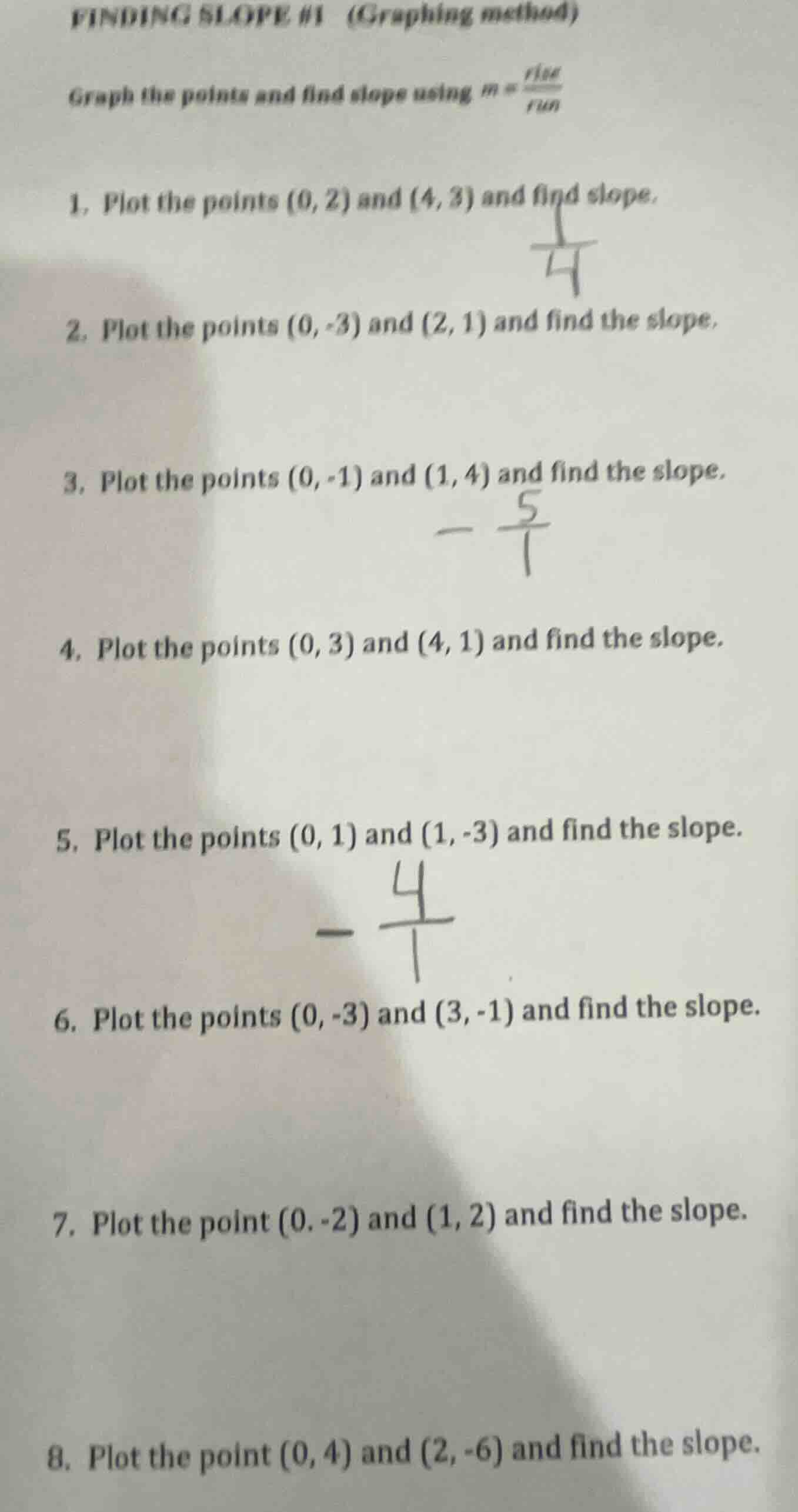 finding slope #1 (graphing method) graph the points and find slope usin…
