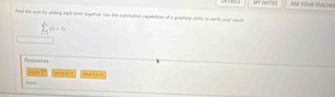 find the sum by adding each term together. use the summation capabiliti…