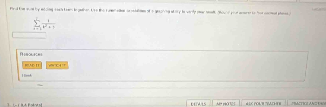 find the sum by adding each term together. use the summation capabiliti…