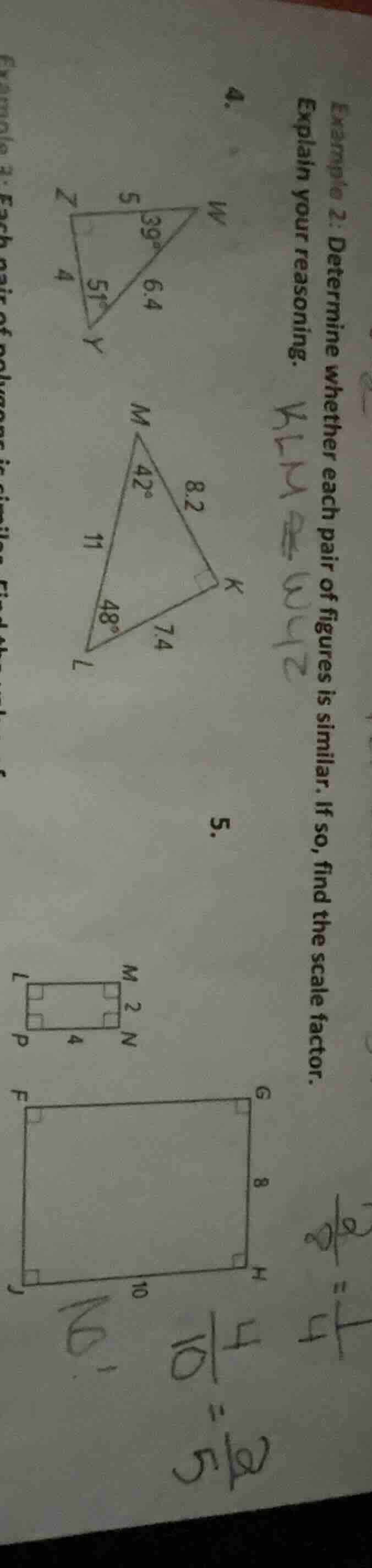 example 2: determine whether each pair of figures is similar. if so, fi…