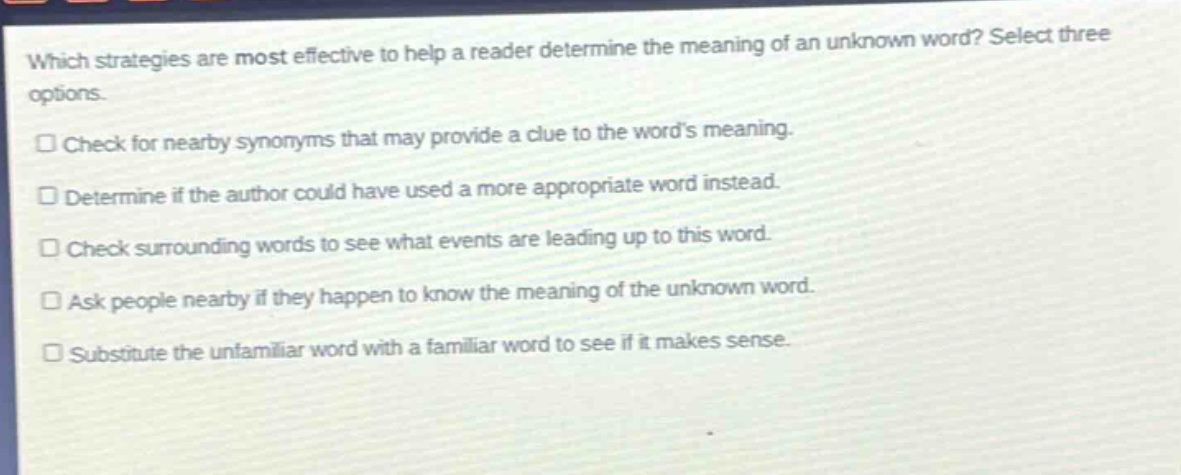 which strategies are most effective to help a reader determine the mean…