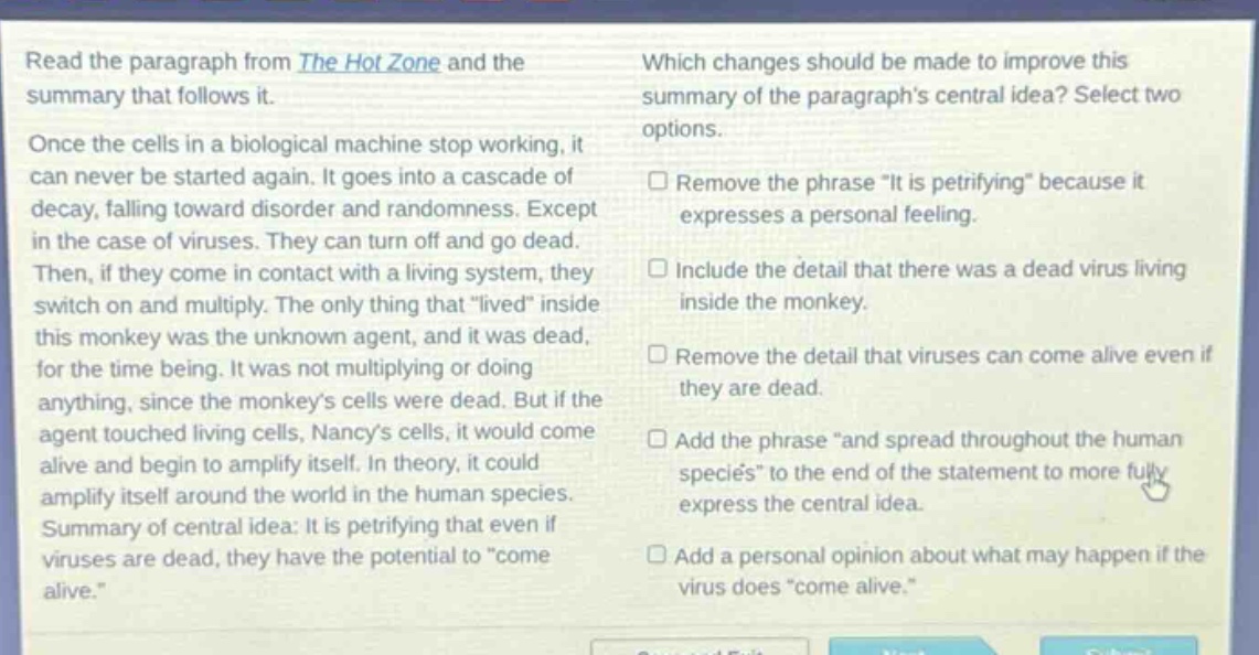 read the paragraph from the hot zone and the summary that follows it. o…