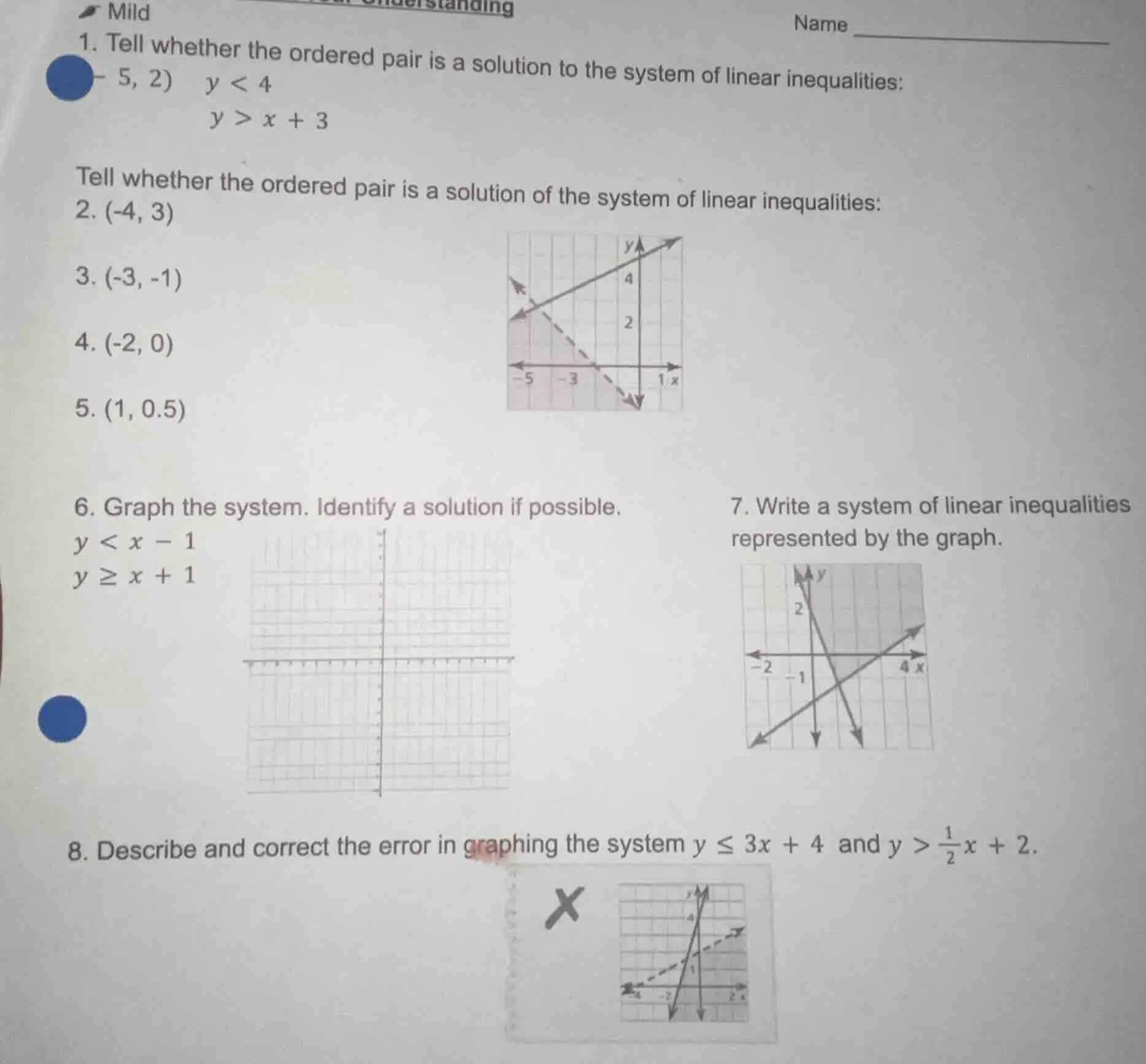 mild 1. tell whether the ordered pair is a solution to the system of li…
