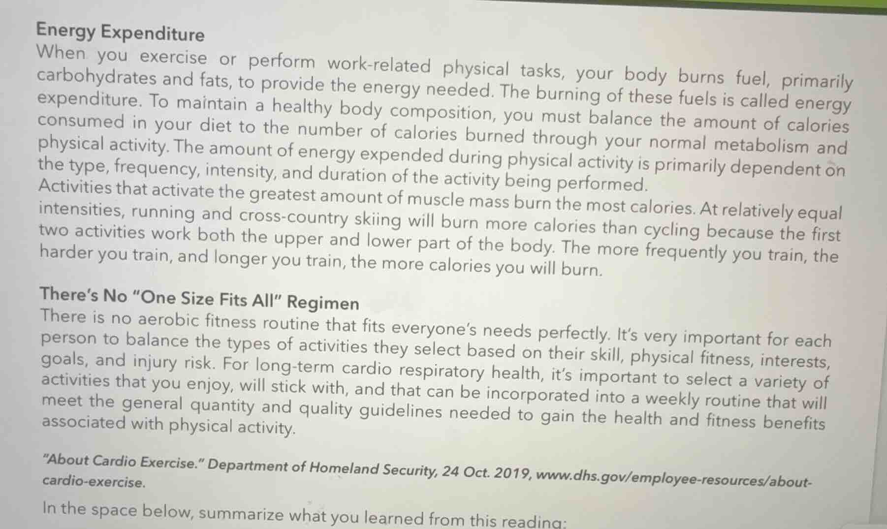 energy expenditure when you exercise or perform work - related physical…