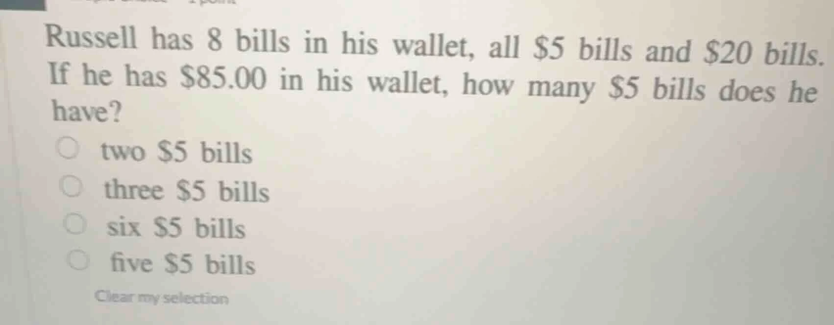 russell has 8 bills in his wallet, all $5 bills and $20 bills. if he ha…