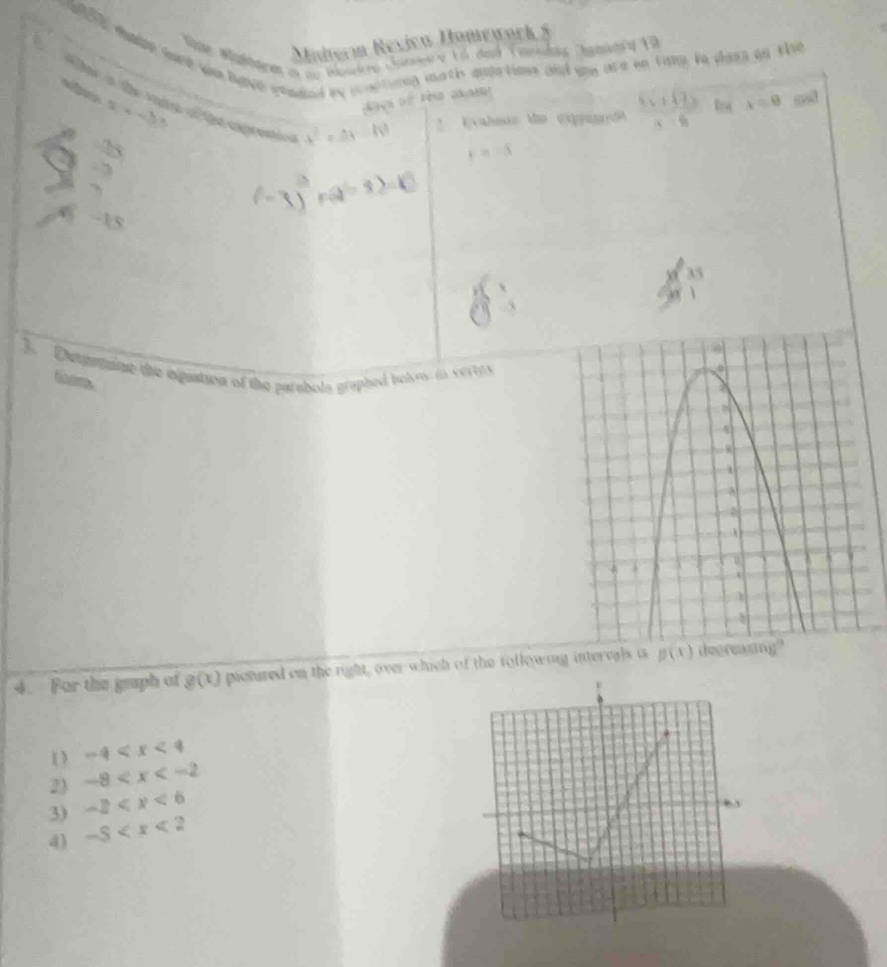 1. evaluate the expression ( x^2 + 2x - 10 ) for ( x = -3 ) 2. evaluate…