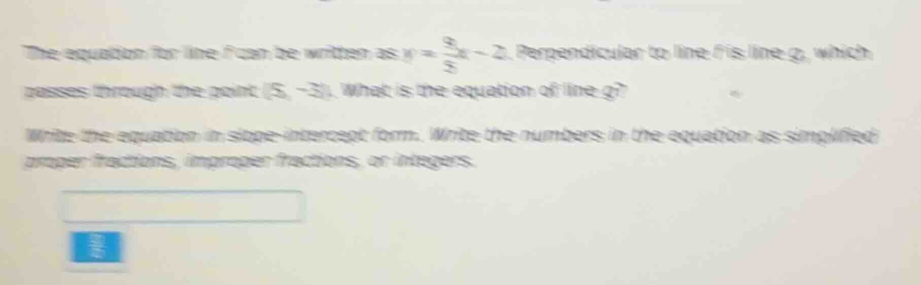 the equation for line f can be written as: $y = \\frac{9}{5}x - 2$. per…