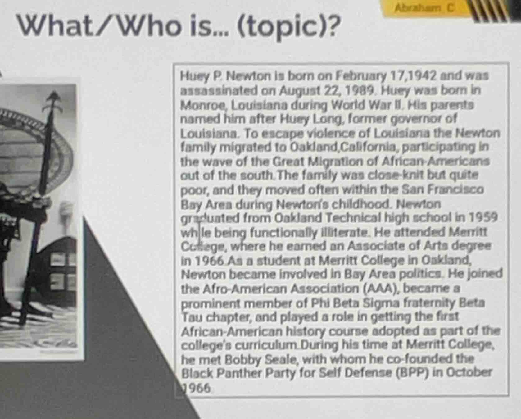what/who is... (topic)? huey p. newton is born on february 17,1942 and …