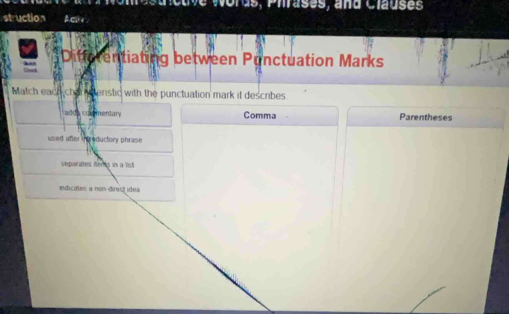 differentiating between punctuation marks match each characteristic wit…