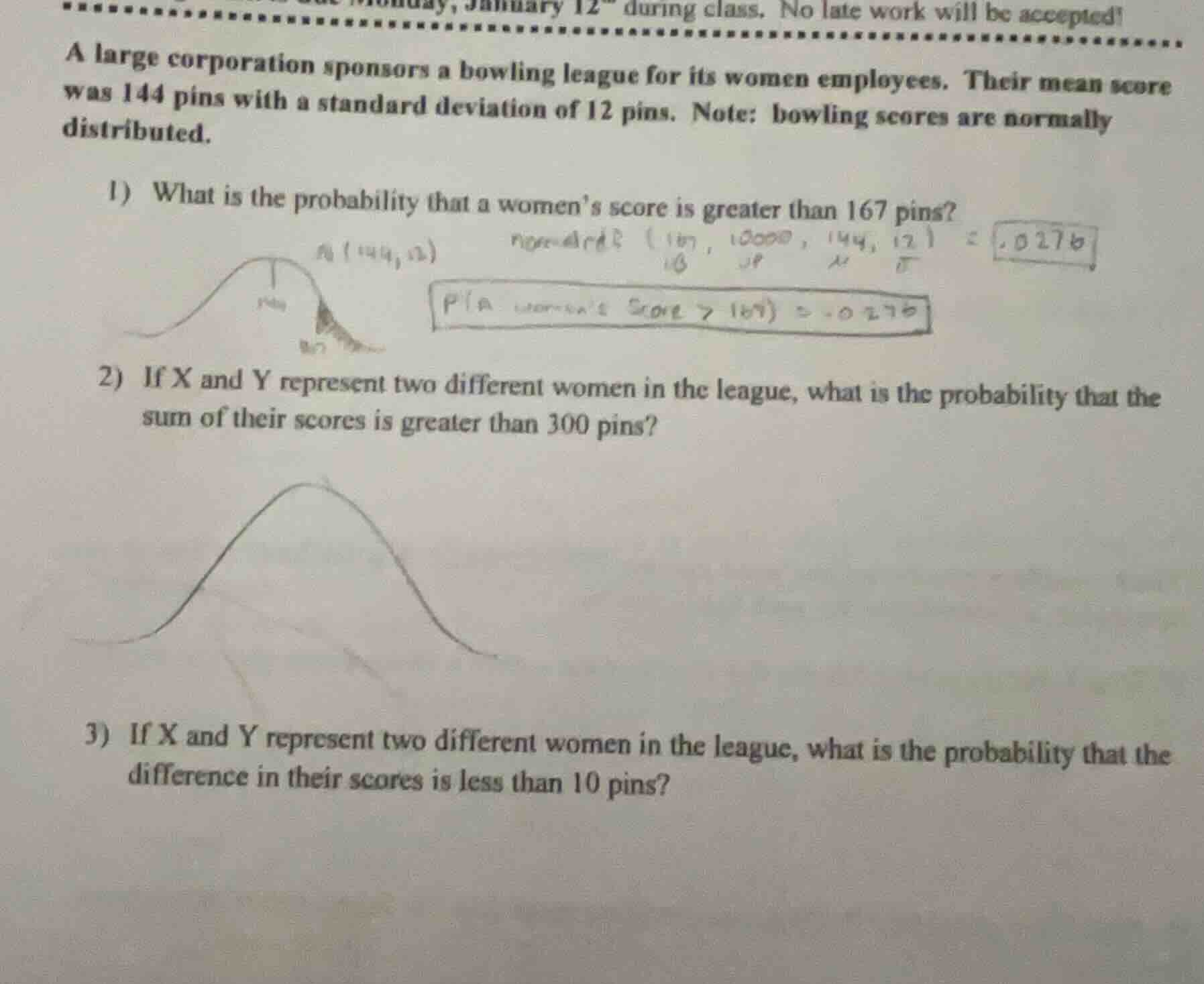 a large corporation sponsors a bowling league for its women employees. …