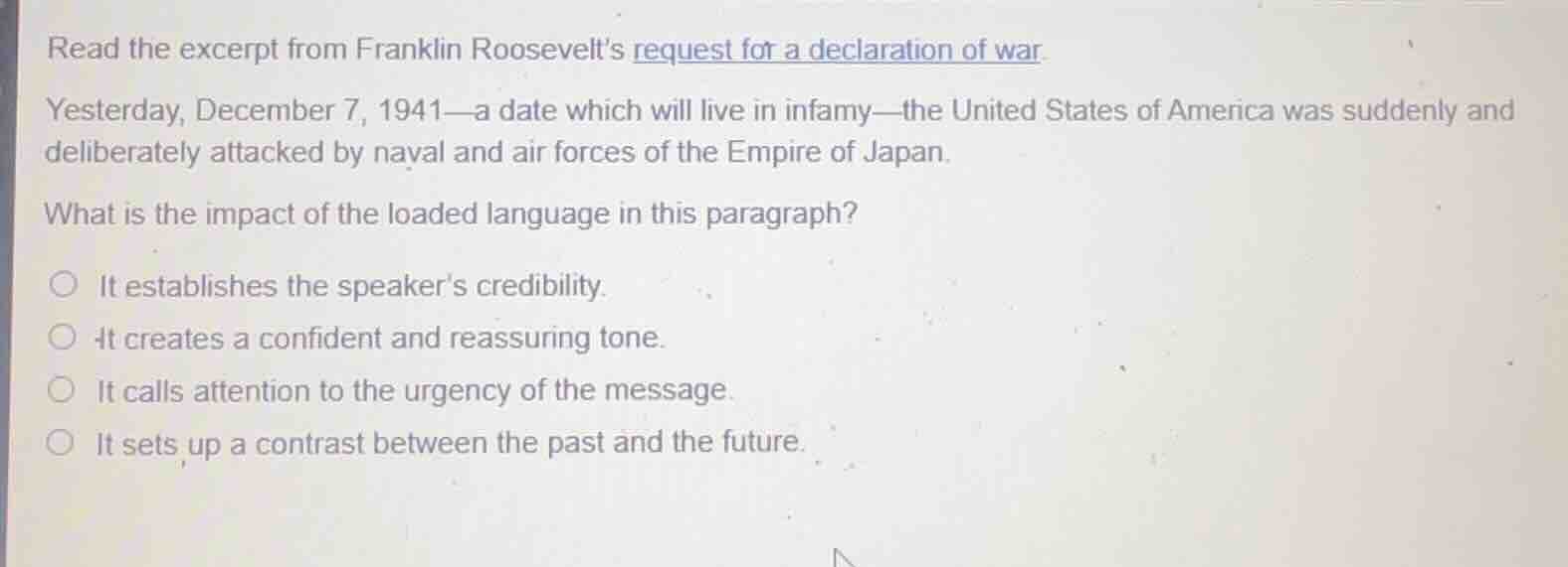 read the excerpt from franklin roosevelts request for a declaration of …
