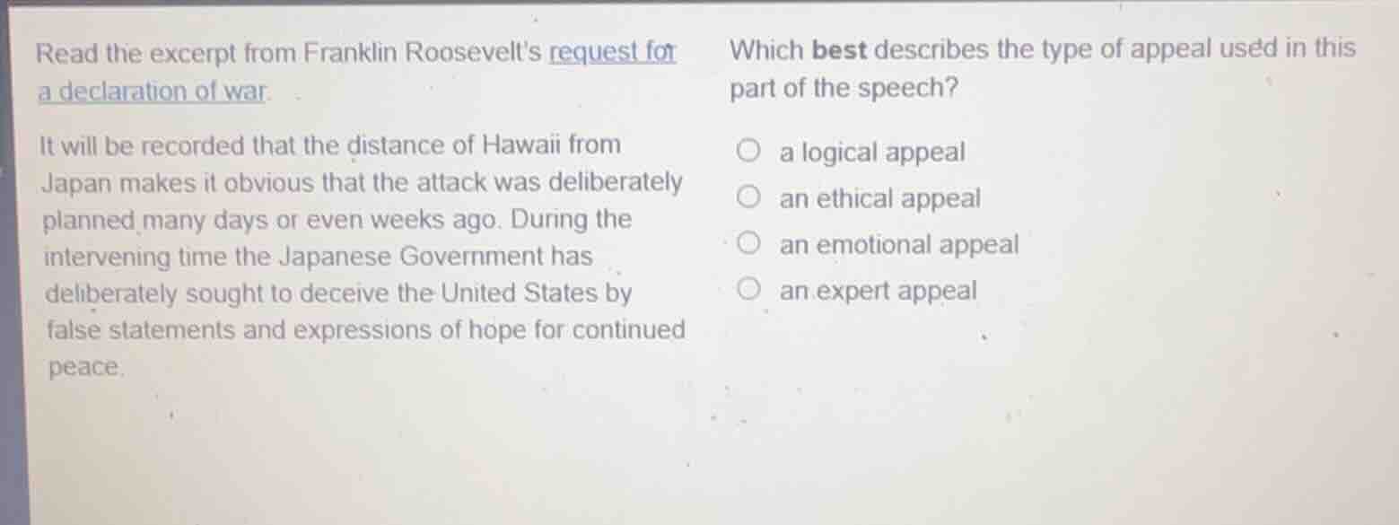 read the excerpt from franklin roosevelts request for a declaration of …
