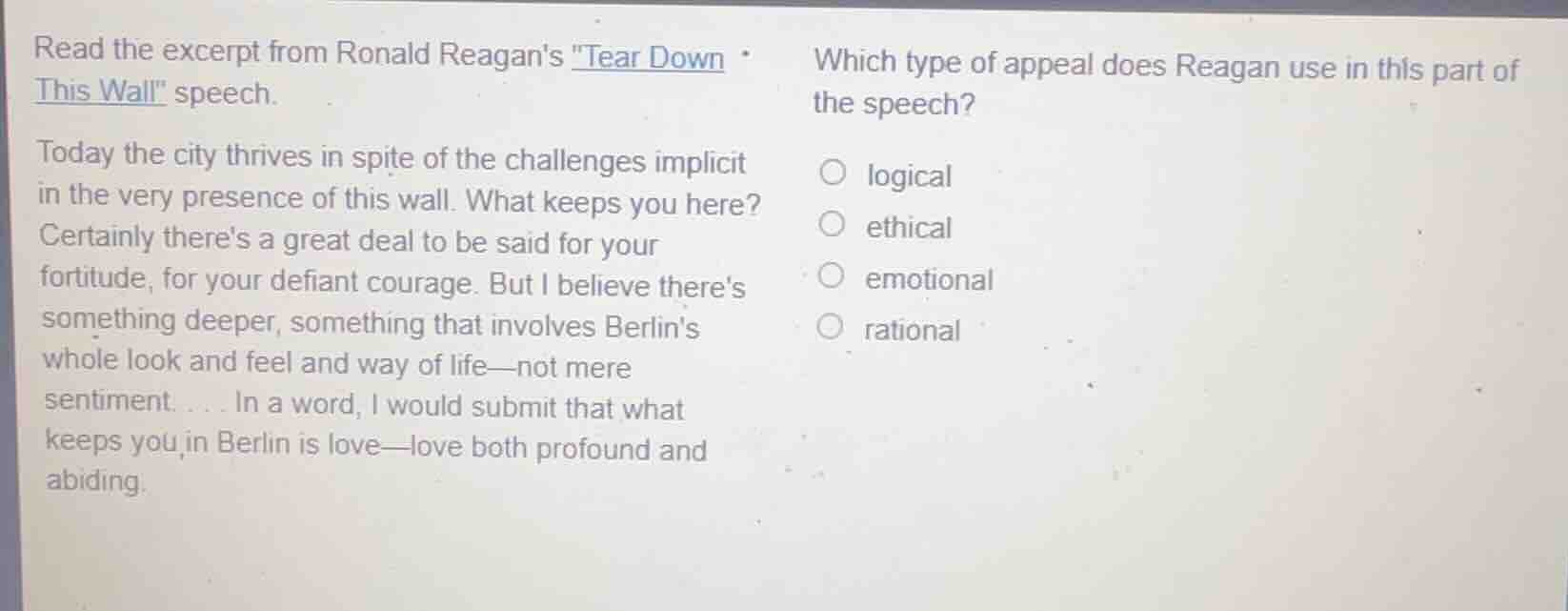 read the excerpt from ronald reagans \tear down this wall\ speech. toda…