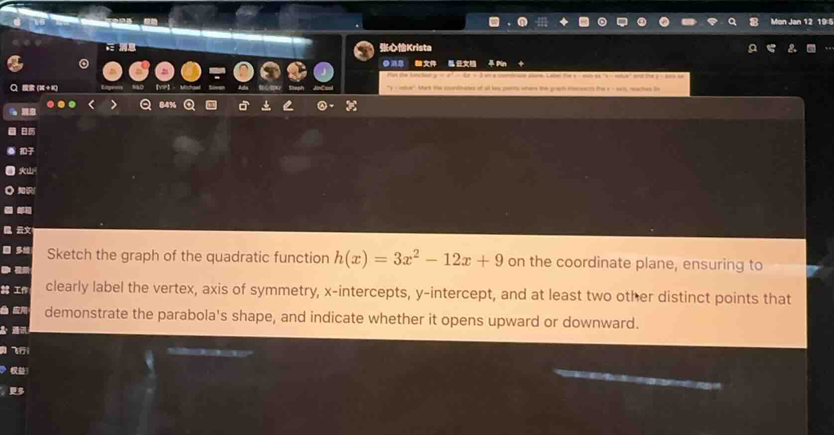 sketch the graph of the quadratic function $h(x) = 3x^2 - 12x + 9$ on t…