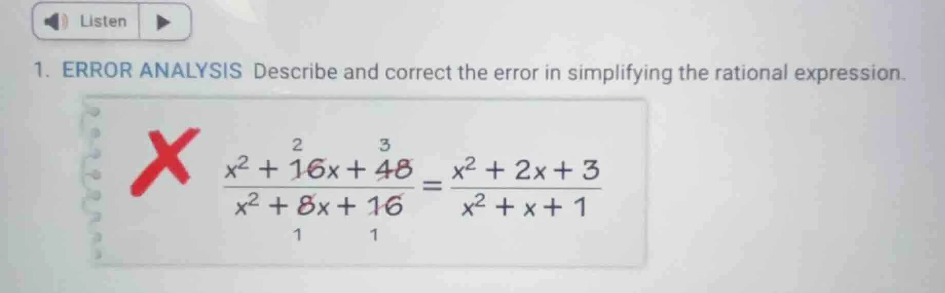1. error analysis describe and correct the error in simplifying the rat…