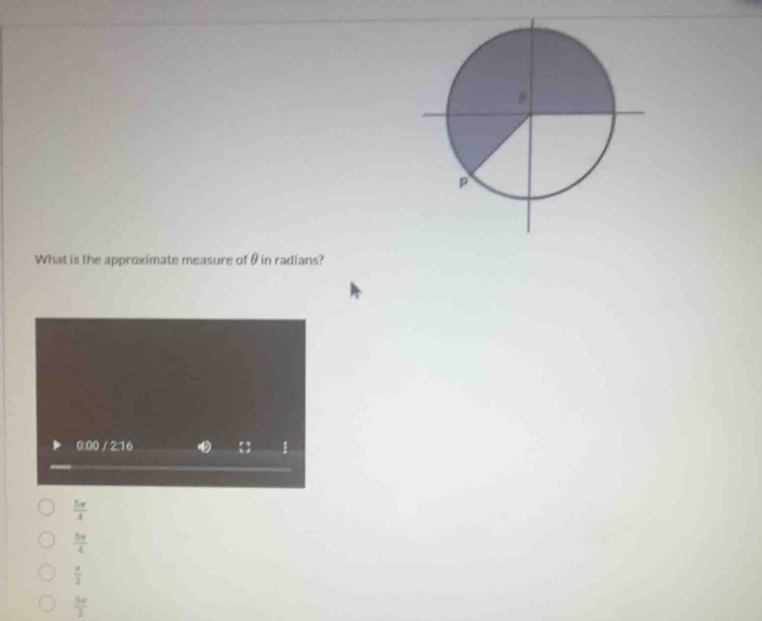 what is the approximate measure of $\\theta$ in radians? options: $\\fr…
