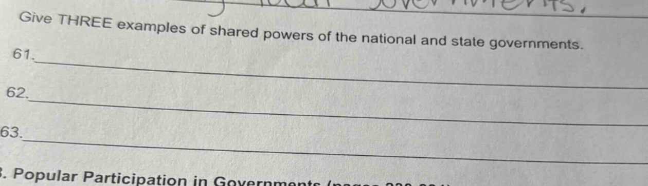 give three examples of shared powers of the national and state governme…