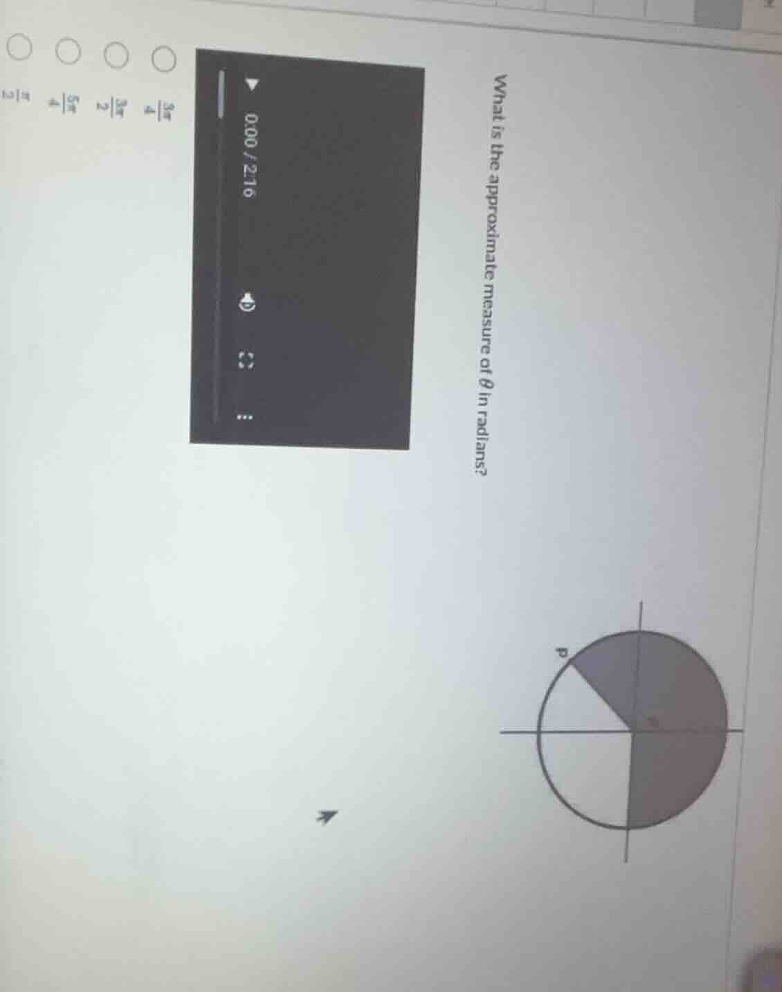 what is the approximate measure of \\(\\theta\\) in radians? options: \…