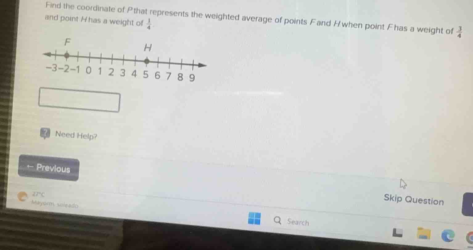 find the coordinate of p that represents the weighted average of points…